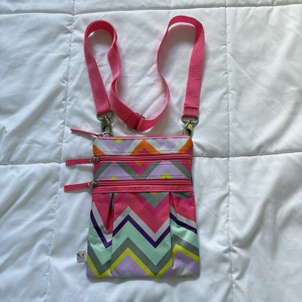 All For Color Womens Striped Crossbody Bag Adjustable Strap Pink Blue Zipper